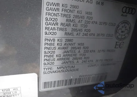 2017 Audi Q7 3.0T Premium from USA, damaged, VIN WA1WAAF74HD016475